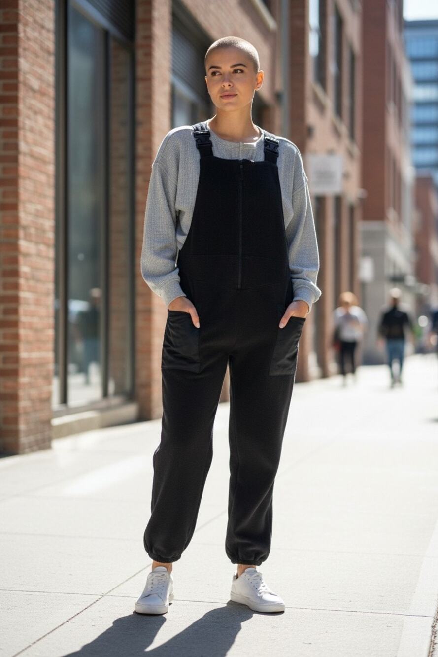 New Women's High Pile Fleece Overalls Black Size Small NWT Jogger Jumpsuit